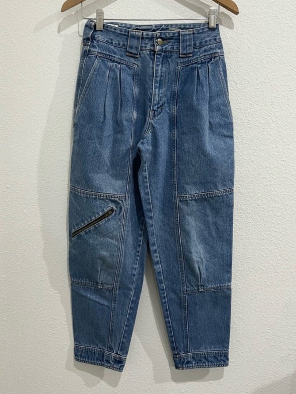 Vintage Barrel Jeans Boho Cargo High Rise Tapered Cotton Blue Jeans